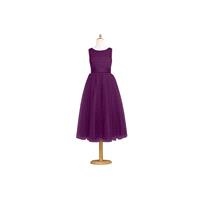 Grape Azazie Frankie JBD - Boatneck Satin And Tulle Back Zip Tea Length Dress - Charming Bridesmaids