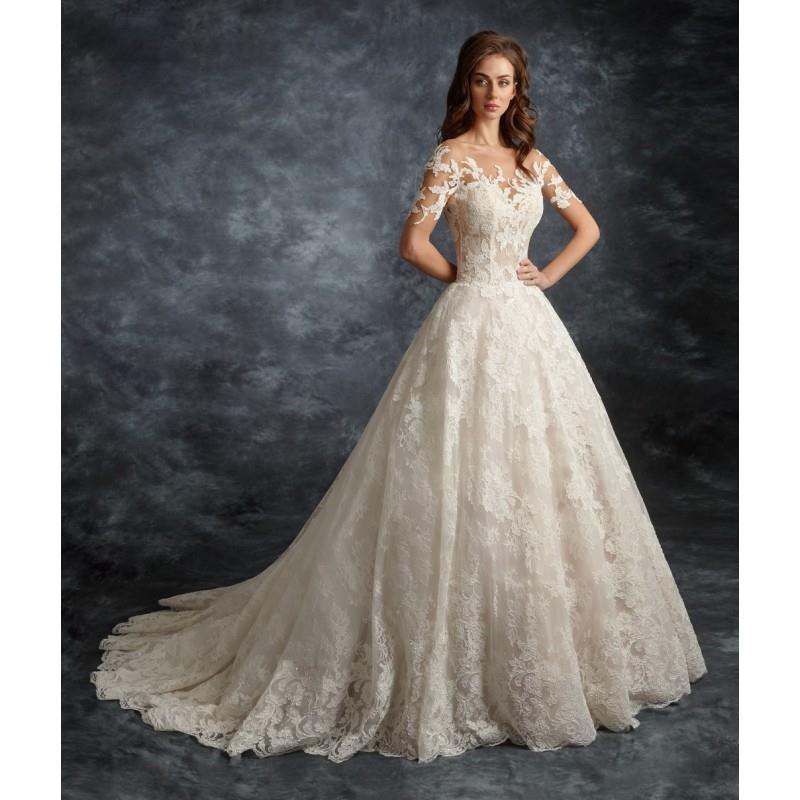 My Stuff, Ira Koval 2017 602 Ivory Chapel Train Sweet Appliques Lace Illusion Ball Gown Short Sleeve
