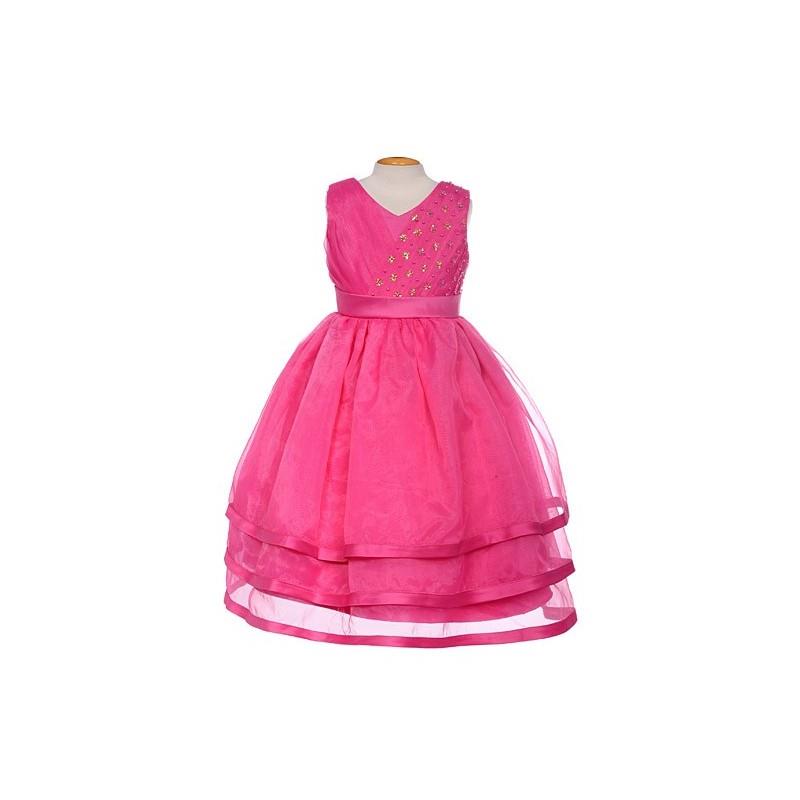 My Stuff, Fuchsia Organza Embellished V-Neck Three Layer Dress Style: D16029 - Charming Wedding Part