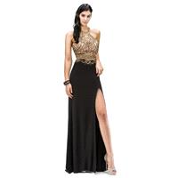 Dancing Queen - 9291 Halter Embellished Slit Evening Gown - Designer Party Dress & Formal Gown