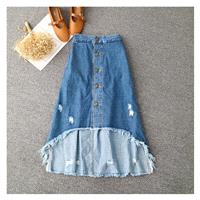 Asymmetrical Banded Waist Cowboy Summer Long Skirt - Discount Fashion in beenono
