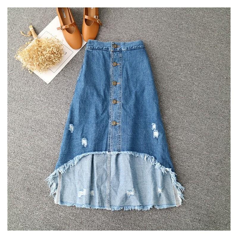 My Stuff, Asymmetrical Banded Waist Cowboy Summer Long Skirt - Discount Fashion in beenono