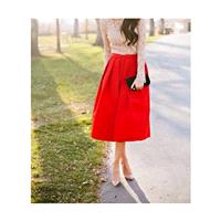 Pleated skirt with long pockets below the knee, Red skirt style cotton 50 years. Made to measure. -