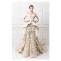 Maison Yeya 2017 Outfit Royal Train Champagne Mermaid Illusion Long Sleeves Lace Winter Appliques We