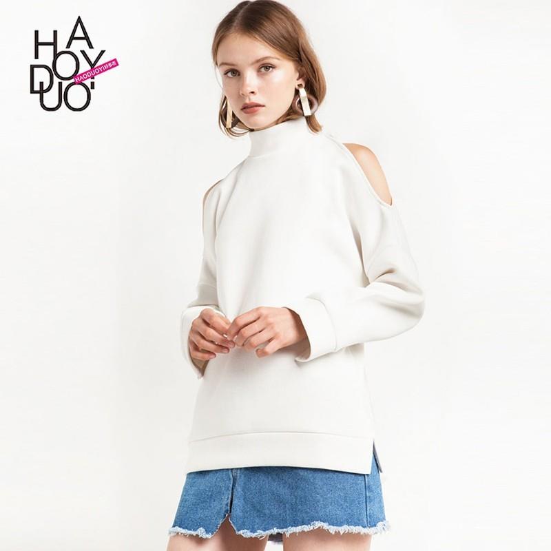My Stuff, Must-have Vogue Off-the-Shoulder High Neck One Color 9/10 Sleeves Hoodie - Bonny YZOZO Bou