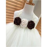 Chocolate Brown Ivory Flower Girl Satin Rosette Tutu Dress, Wedding Dress, Baby Girl, Toddler, Girls
