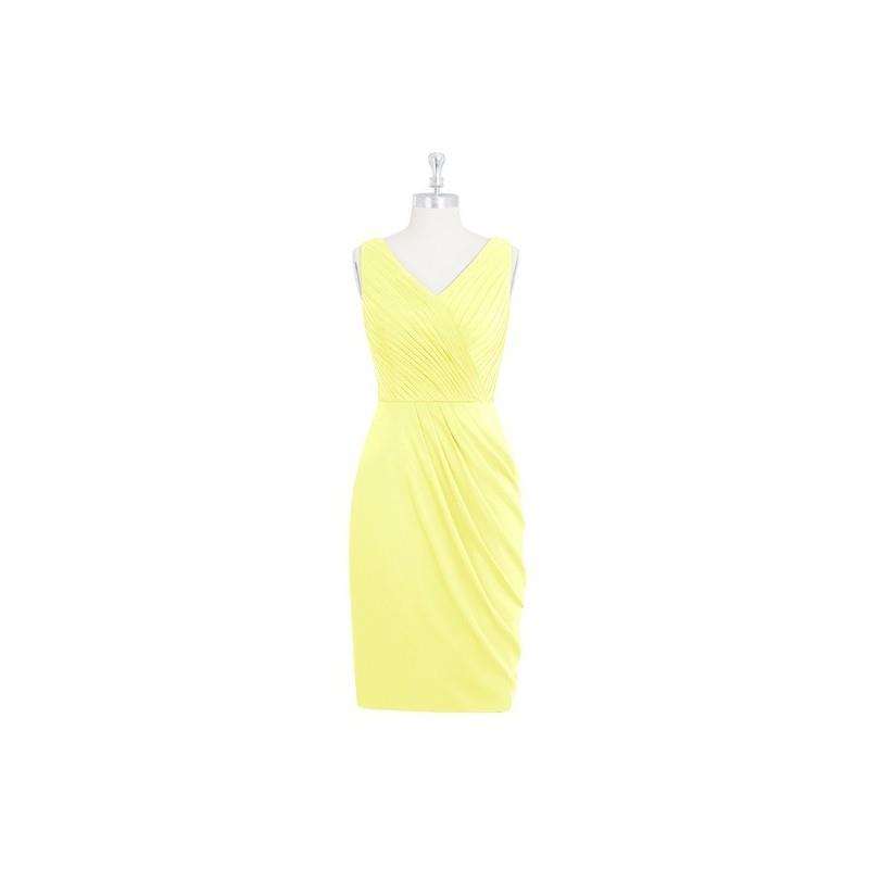 My Stuff, Daffodil Azazie Jordyn - Knee Length V Neck Chiffon V Back Dress - Simple Bridesmaid Dress