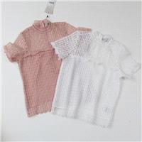 Attractive Hollow Out Agaric Fold High Neck Short Sleeves Top Lace Top - Lafannie Fashion Shop