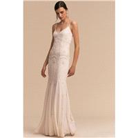 BHLDN 2018 Naomi Fit & Flare Vintage Spaghetti Straps Sweep Train Ivory Sleeveless Tulle Beading Wed