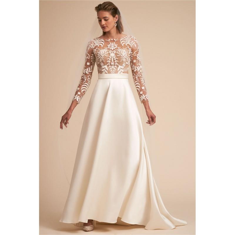 My Stuff, BHLDN Spring/Summer 2018 Serena Vintage Embroidery Aline Bateau Sweep Train Ivory Satin Lo