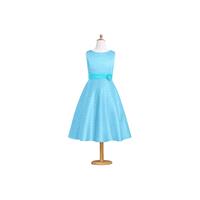 Pool Azazie Merida JBD - Bow/Tie Back Organza And Satin Boatneck Tea Length Dress - Charming Bridesm