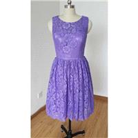 2015 Scoop Bright Purple Lace Short Bridesmaid Dress with Back Buttons - Hand-made Beautiful Dresses