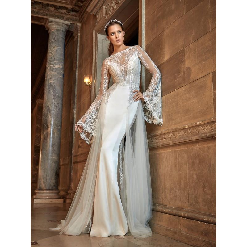 My Stuff, Galia Lahav Fall/Winter 2017 Penélope Satin Keyhole Back Chapel Train Appliques Fit & Flar