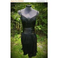 WINTER SALE Black vintage lace and silk chiffon bridesmaid dress, boho bridesmaid dress - Hand-made