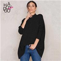 Oversized Vogue Simple High Neck Drop Shoulder One Color Fall Sweater - Bonny YZOZO Boutique Store