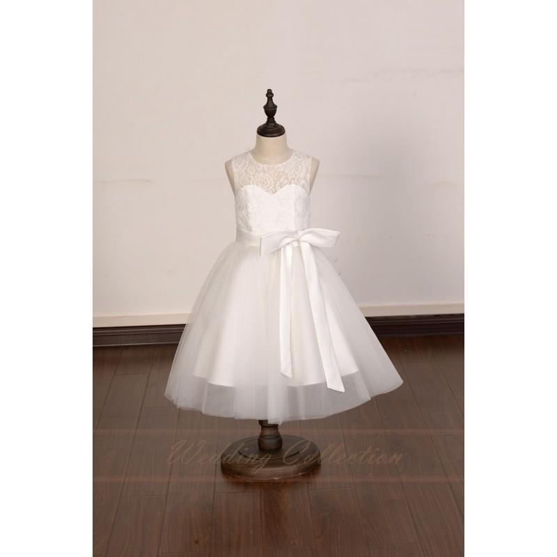 wedding, Ivory Lace Tulle Flower Girl Dress With Ivory Sash and Bow - Hand-made Beautiful Dresses|Un