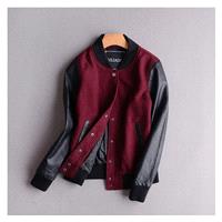 Casual Oversized Sport Style Split Front Slimming Long Sleeves Wool Coat Baseball Jacket Jacket - Di