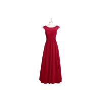 Burgundy Azazie Tobey - Boatneck Illusion Floor Length Chiffon And Lace Dress - Charming Bridesmaids