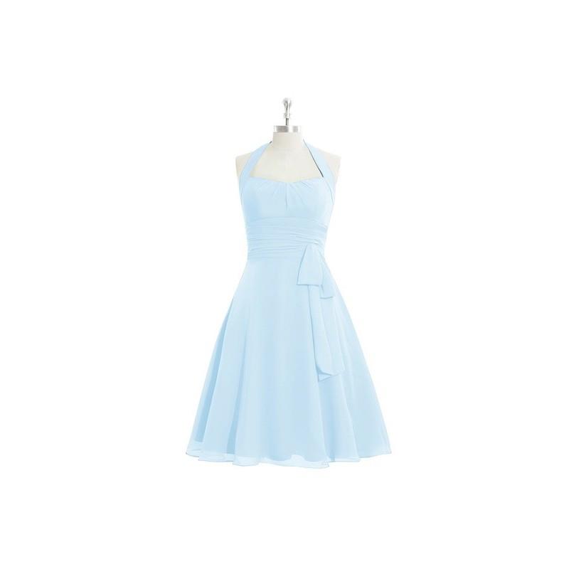 My Stuff, Sky_blue Azazie Haley - Back Zip Chiffon Knee Length Halter Dress - Simple Bridesmaid Dres