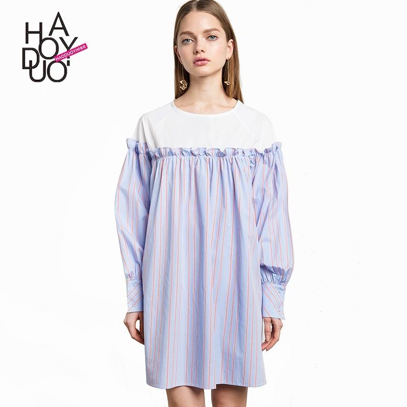 My Stuff, School Style Oversized Sweet Ruffle Agaric Fold Spring Stripped Dress - Bonny YZOZO Boutiq