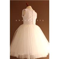 FULL DRESS ~ White Lace, Tulle, and Satin Girls Dress with Back Satin Buttons for First Holy Communi