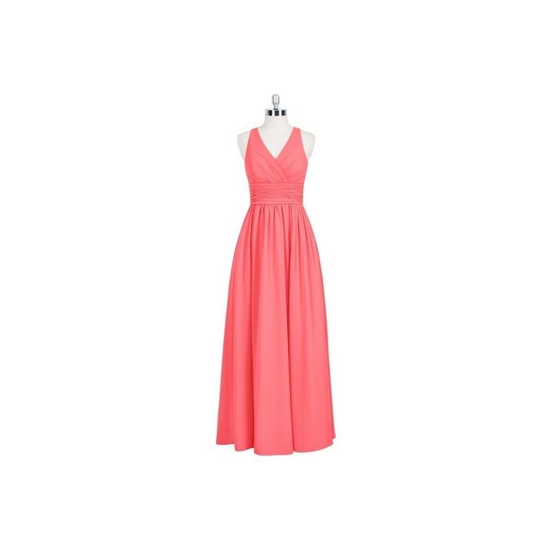 wedding, Watermelon Azazie Natasha - Keyhole Chiffon V Neck Floor Length - Simple Bridesmaid Dresses