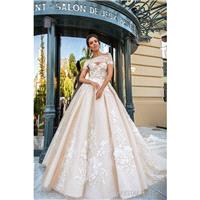 Crystal Design 2017 Emilia Tulle Embroidery Off-the-shoulder Sweet Champagne Royal Train Ball Gown S