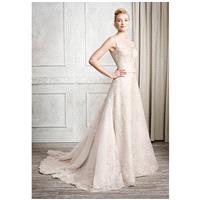 Kenneth Winston 1665 - A-Line Illusion Natural Floor Semi-Cathedral Lace Embroidery - Formal Bridesm