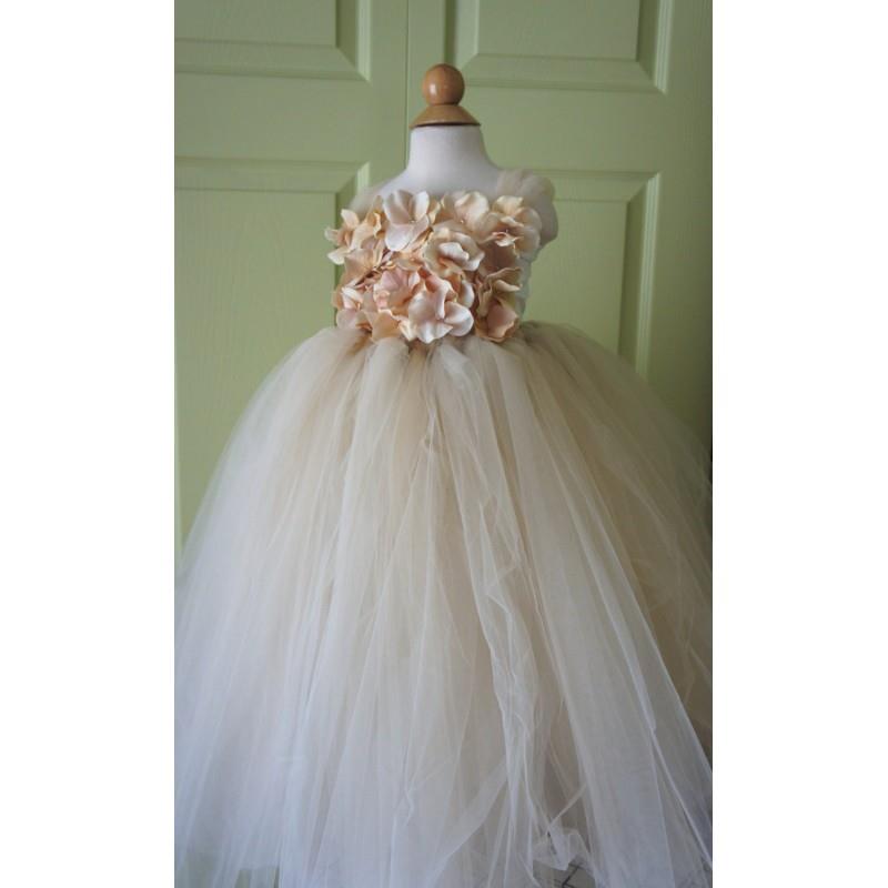 wedding, Flower girl dress Champagne Dress Champagne tutu dress, flower top, hydrangea top, toddler