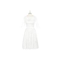 Ivory Azazie Antonia - Charmeuse And Lace Scoop Knee Length Illusion Dress - Simple Bridesmaid Dress