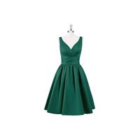 Dark_green Azazie Alexandra - Back Zip V Neck Knee Length Satin Dress - Charming Bridesmaids Store