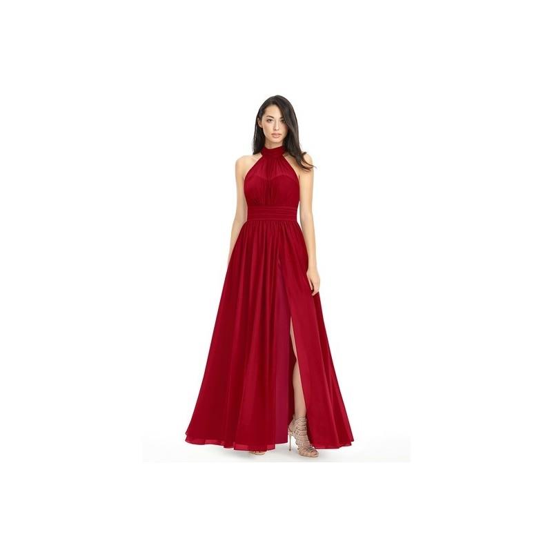 My Stuff, Burgundy Azazie Iman - Chiffon Halter Illusion Floor Length Dress - Simple Bridesmaid Dres