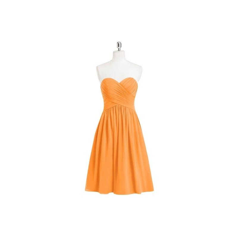 My Stuff, Tangerine Azazie Heidi - Back Zip Knee Length Sweetheart Chiffon Dress - Charming Bridesma