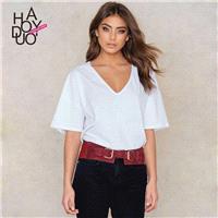 Must-have Oversized Sexy V-neck Drop Shoulder One Color Summer T-shirt - Bonny YZOZO Boutique Store