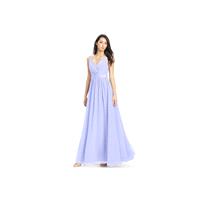 Lavender Azazie Leanna - Chiffon And Charmeuse Floor Length Bow/Tie Back V Neck Dress - Charming Bri