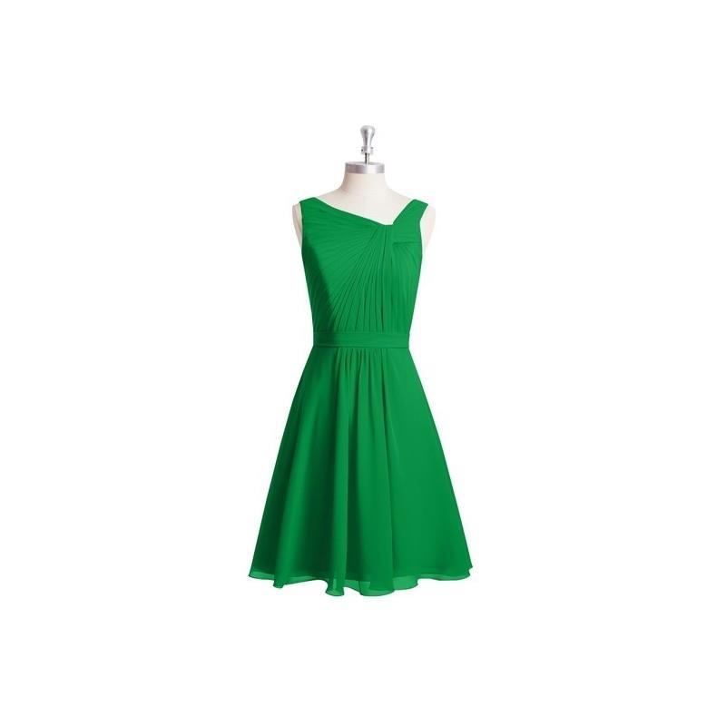 My Stuff, Emerald Azazie Hermosa - Back Zip V Neck Chiffon Knee Length Dress - Simple Bridesmaid Dre