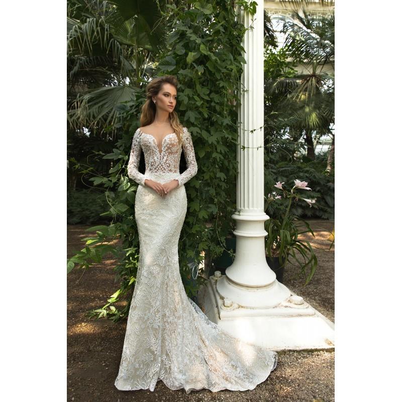 My Stuff, Crystal Design 2018 Steysi Fit & Flare Illusion Cream Long Sleeves Sweep Train Sweet Cover