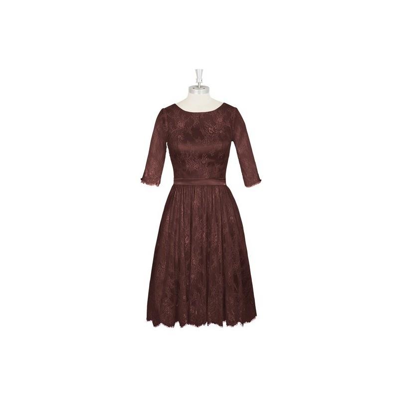 My Stuff, Chocolate Azazie Antonia - Illusion Scoop Knee Length Charmeuse And Lace Dress - Charming