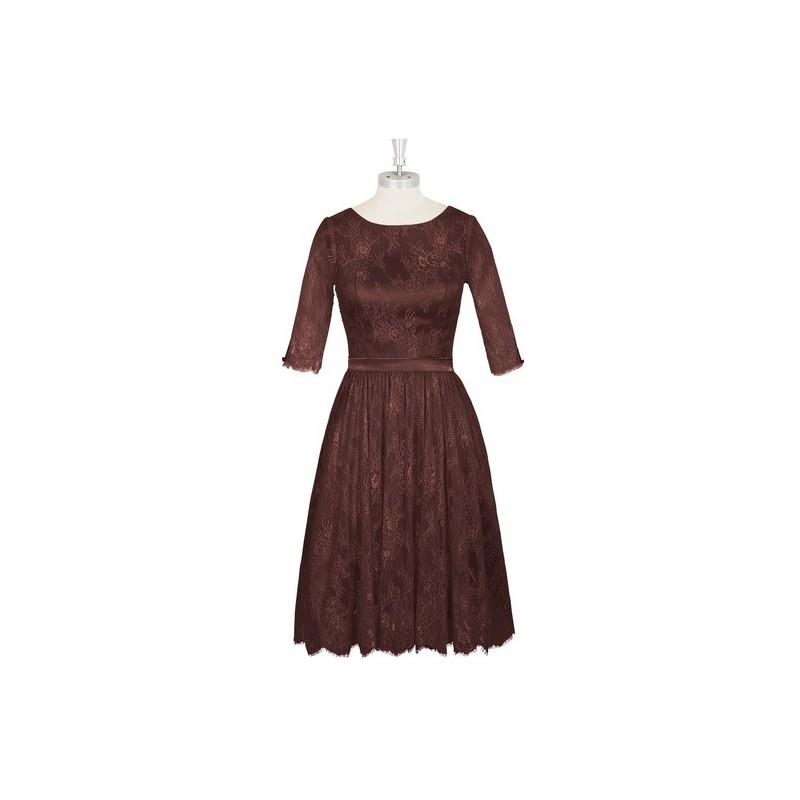 My Stuff, Chocolate Azazie Antonia - Illusion Scoop Knee Length Charmeuse And Lace Dress - Charming