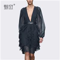 Sexy Slimming Curvy A-line V-neck 9/10 Sleeves Mid-length Skirt Dress - Bonny YZOZO Boutique Store