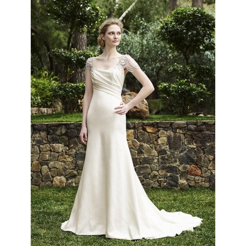 My Stuff, Casablanca Bridal Olive 2253 Beaded Flutter Sleeve Satin Fit & Flare Wedding Dress - Crazy