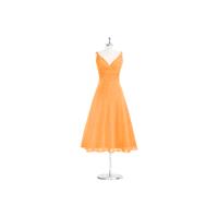 Tangerine Azazie Jayla - Chiffon V Back Tea Length V Neck Dress - Simple Bridesmaid Dresses & Easy W