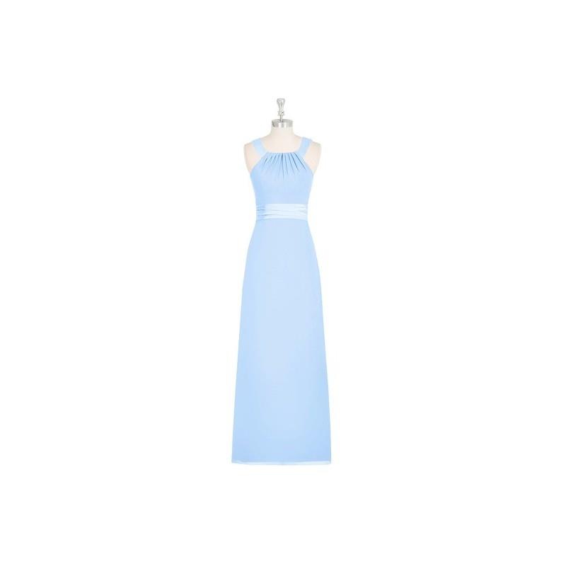 My Stuff, Sky_blue Azazie Rory - Floor Length Strap Detail Chiffon And Charmeuse Halter Dress - Char