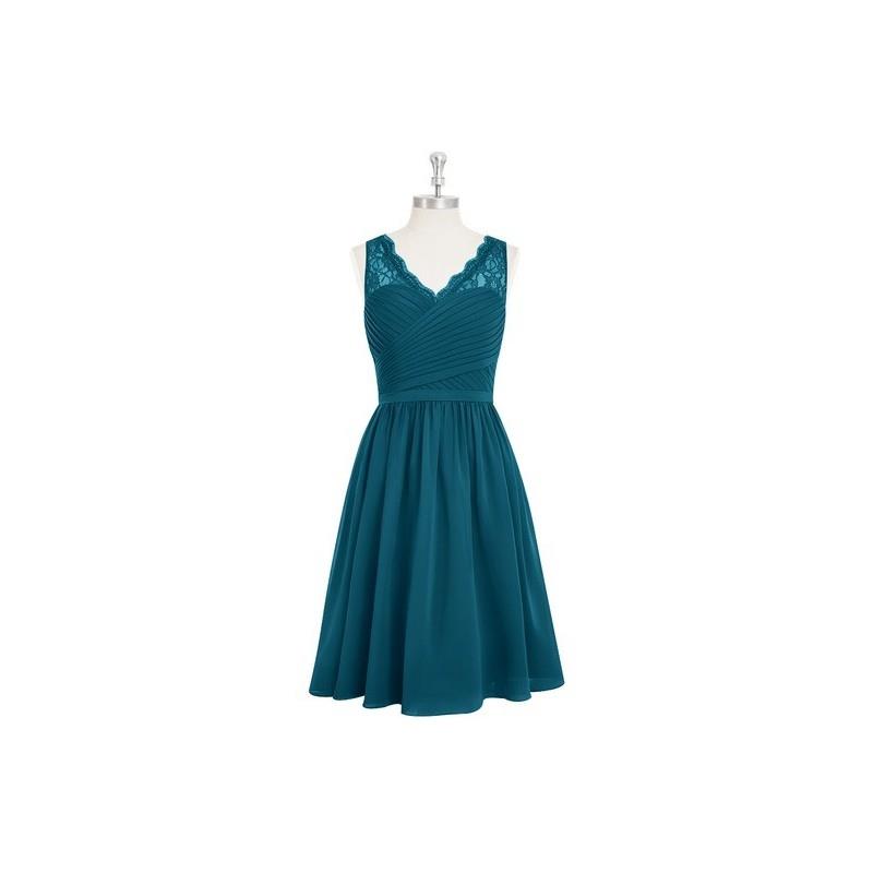 My Stuff, Ink_blue Azazie Heloise - Side Zip Chiffon And Lace Knee Length V Neck Dress - Charming Br