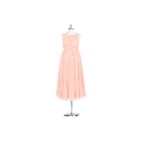 Coral Azazie Joanna - Stretch Knit Scoop Back Zip Tea Length Chiffon Dress - Charming Bridesmaids St