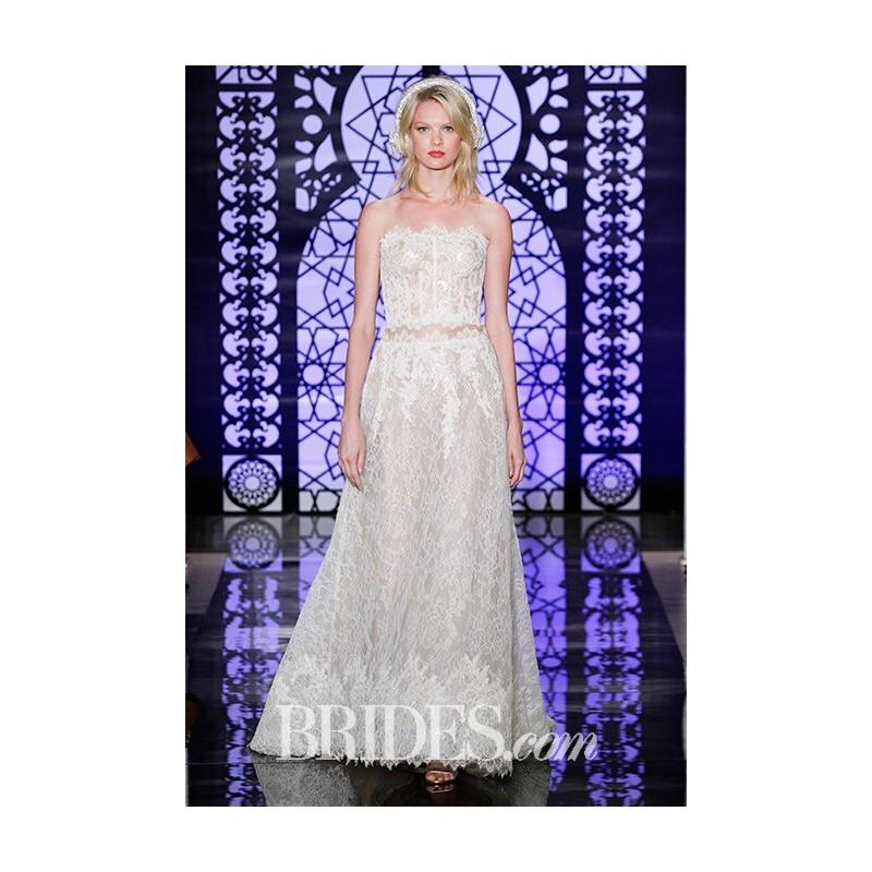 My Stuff, Reem Acra - Fall 2017 - Chantilly lace strapless wedding dress with cut-out waist - Stunni