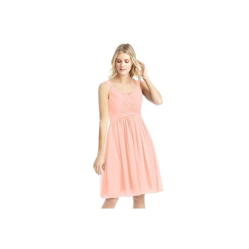 My Stuff, Coral Azazie Mikaela - V Neck Chiffon Bow/Tie Back Knee Length Dress - Simple Bridesmaid D