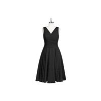 Black Azazie Jenna - Back Zip Knee Length V Neck Chiffon Dress - Simple Bridesmaid Dresses & Easy We