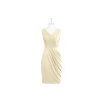 Champagne Azazie Jordyn - V Back V Neck Chiffon Knee Length Dress - Charming Bridesmaids Store