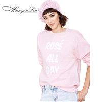 Oversized Printed Scoop Neck Alphabet 9/10 Sleeves Pink Hoodie - Bonny YZOZO Boutique Store